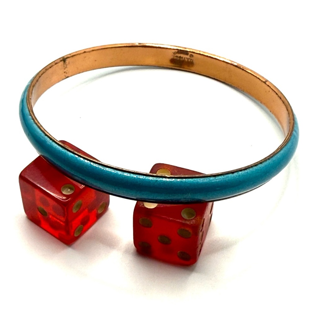Matisse Renoir Aqua Enamel Copper Bangle | Mid Century Modern Signed